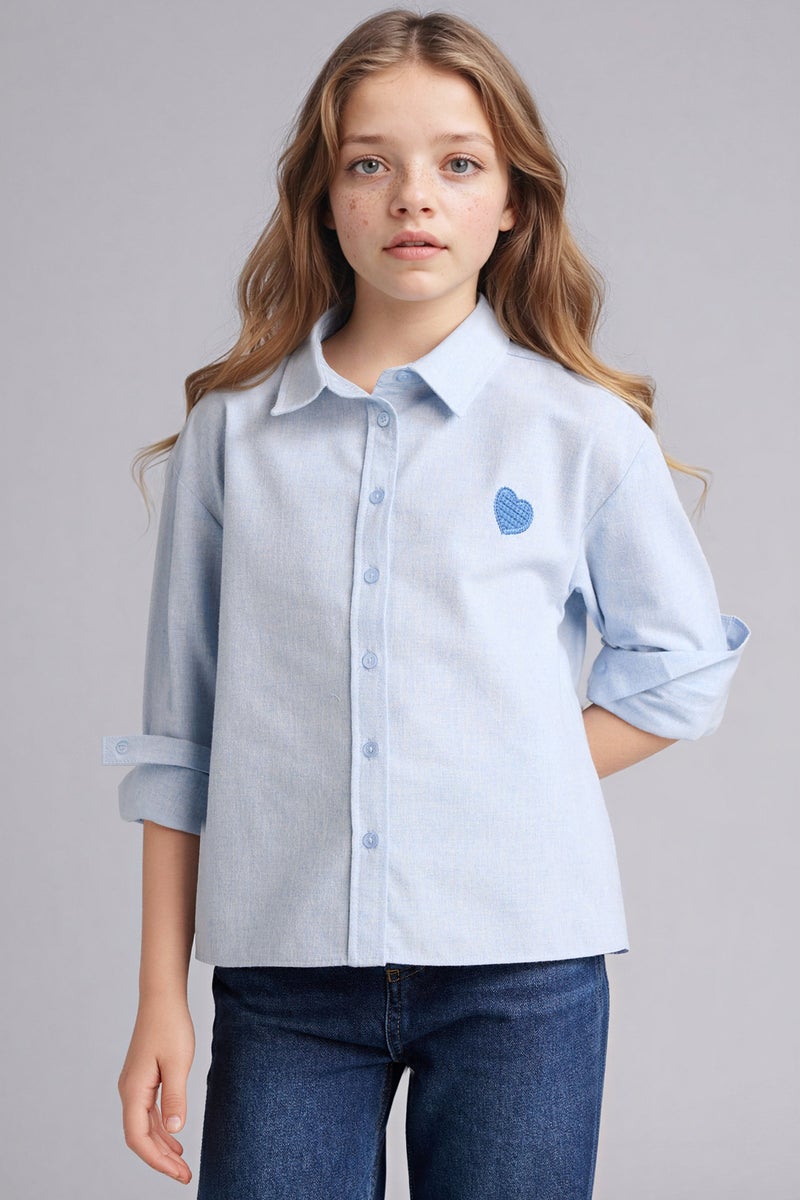 DeFacto Blue Girl Regular Fit Long Sleeve Poplin Shirt Casual - Image 5